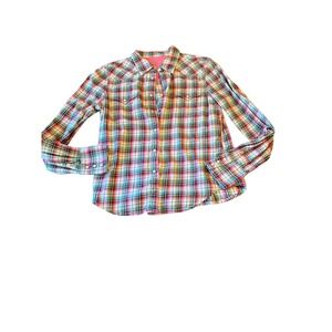 Polo Jeans Co Ralph Lauren Womens Medium Plaid Western Pearl Snap Shirt Multi